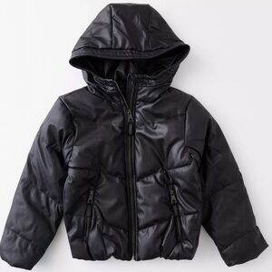 Urban Republic Kids Black Hooded Leather Like Puffer Coat